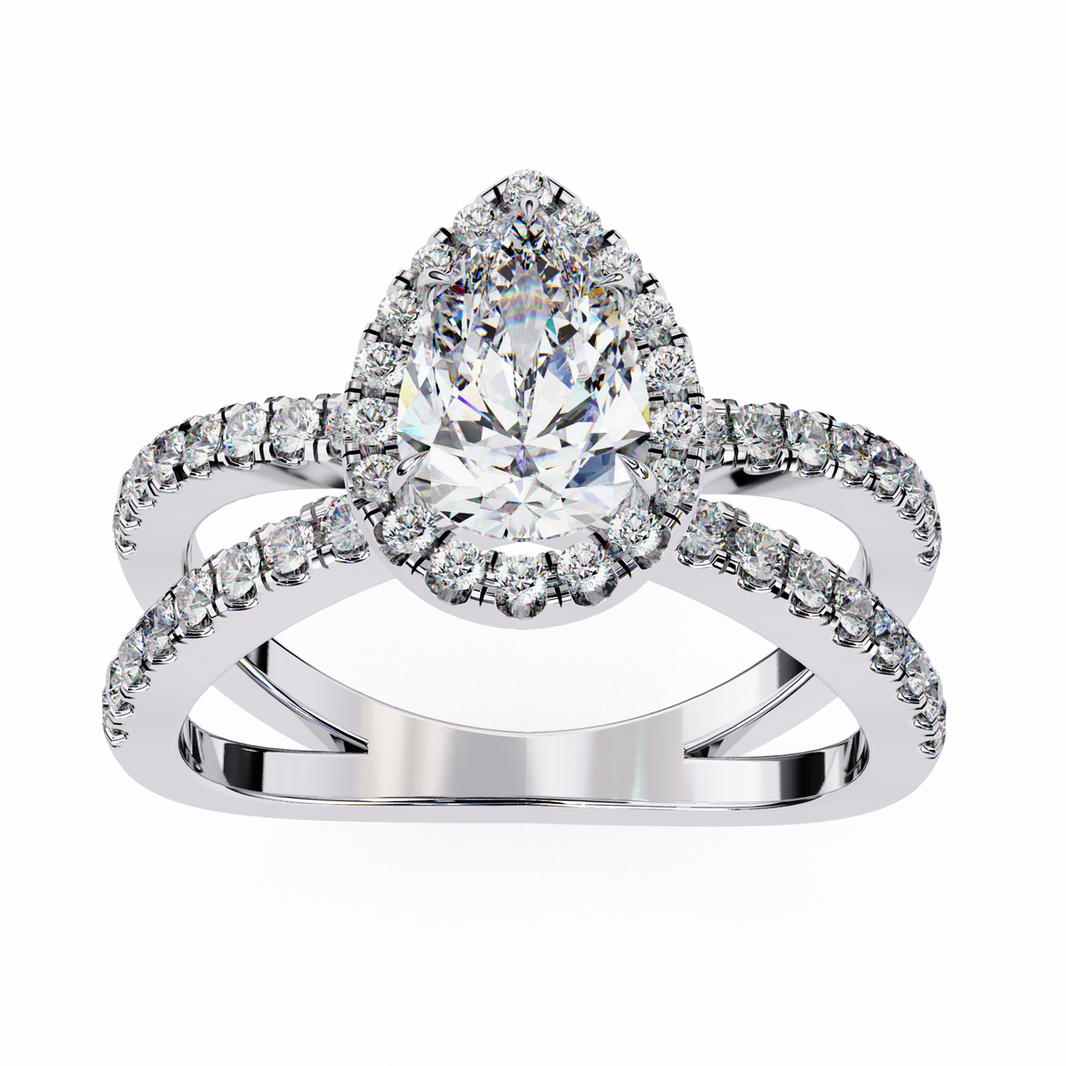 Reverra 14K Pear Halo Split Shank Diamond Engagement Ring, CTTW-1.67