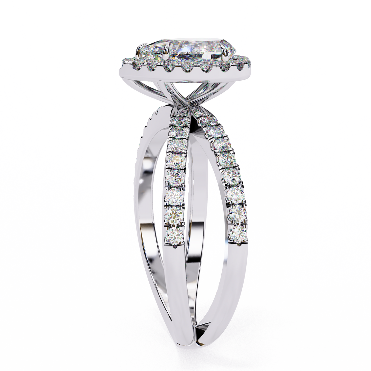 Reverra 14K Pear Halo Split Shank Diamond Engagement Ring, CTTW-1.67