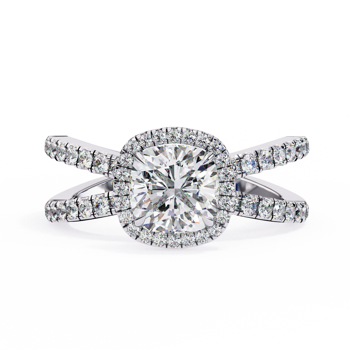 Reverra 14K Cushion Halo Split Shank Diamond Engagement Ring, CTTW-2.23