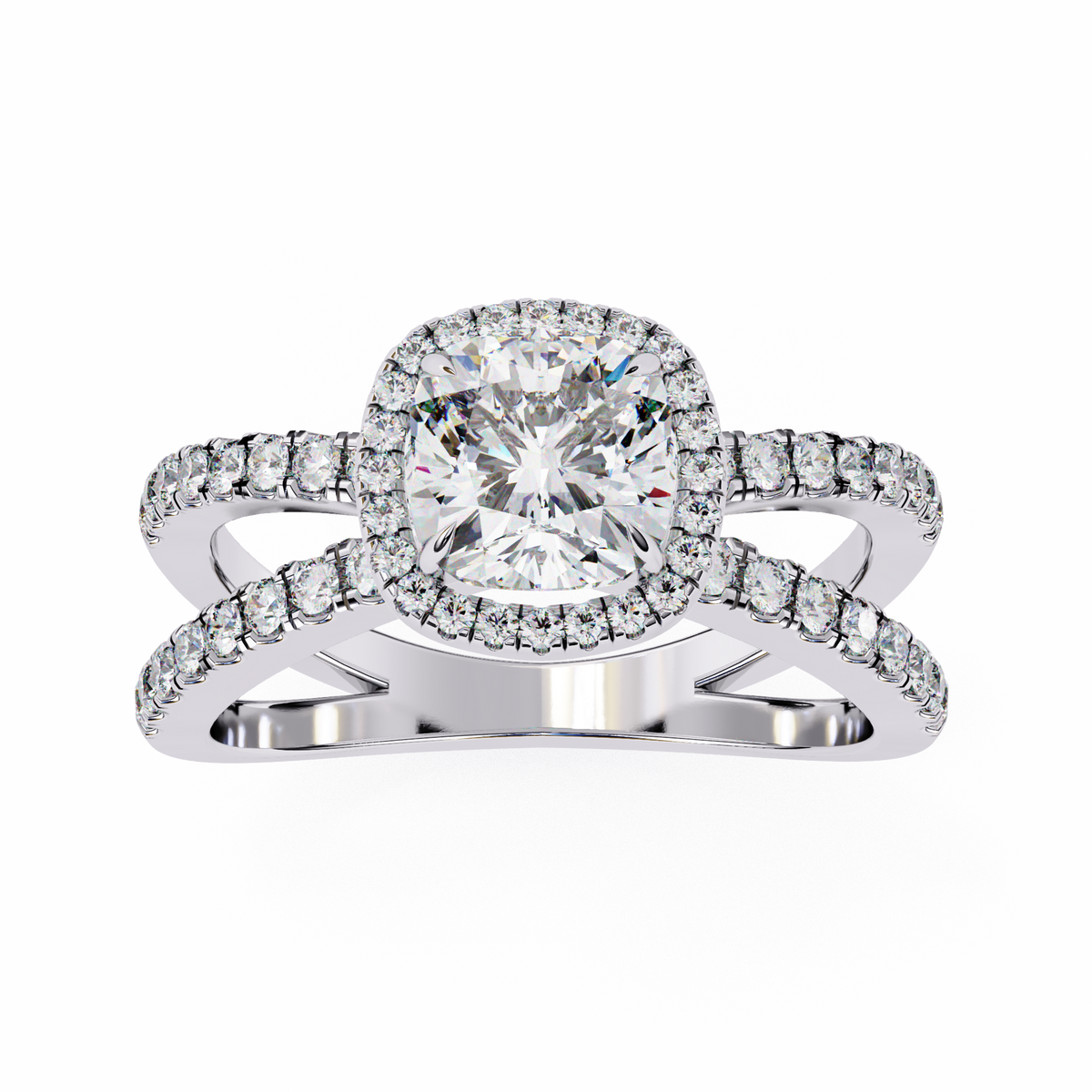 Reverra 14K Cushion Halo Split Shank Diamond Engagement Ring, CTTW-2.23