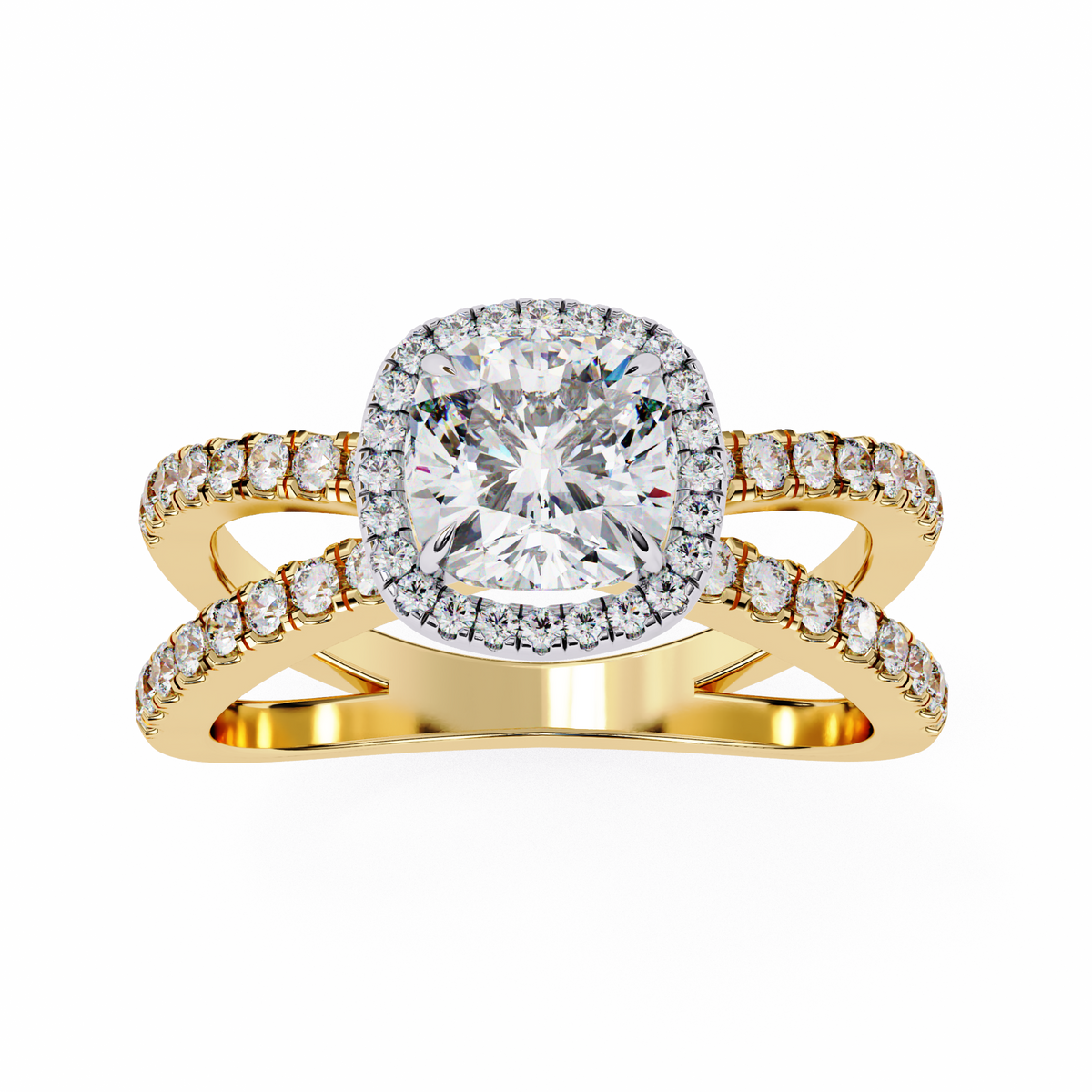 Reverra 14K Gold Cushion & Round Lab Grown Diamond Engagement Ring for Women, CTTW-2.23