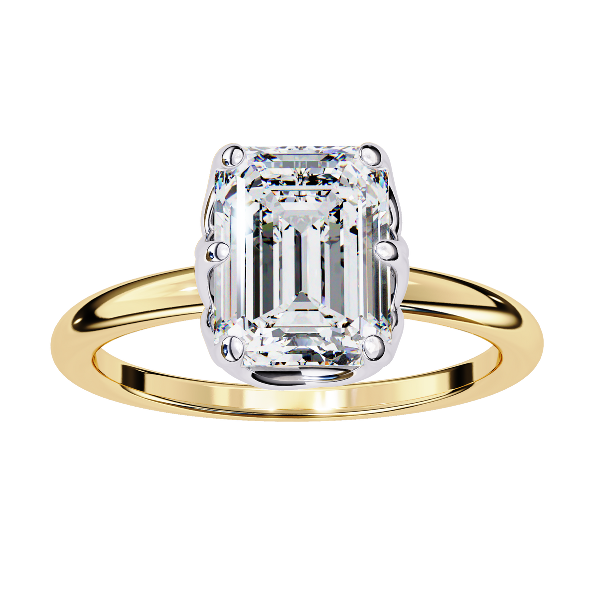 Reverra 14K Gold Emerald & Round Lab Grown Diamond Solitaire Classic Engagement Ring for Women, CTTW-2.15