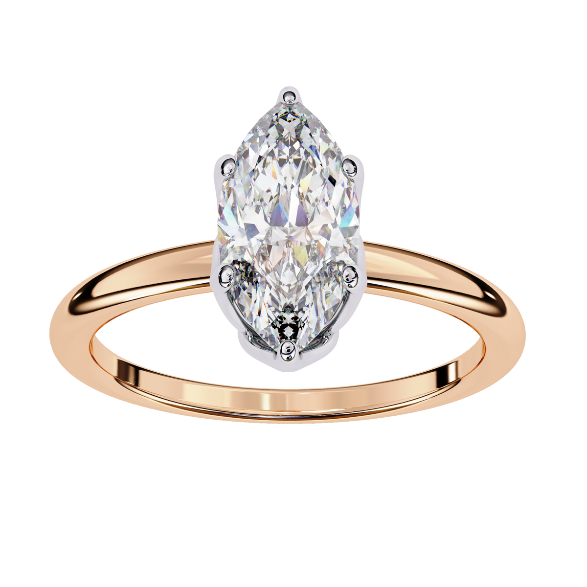 Reverra 14K Gold Marquise & Round Lab Grown Diamond Solitaire Classic Engagement Ring for Women, CTTW-1.15