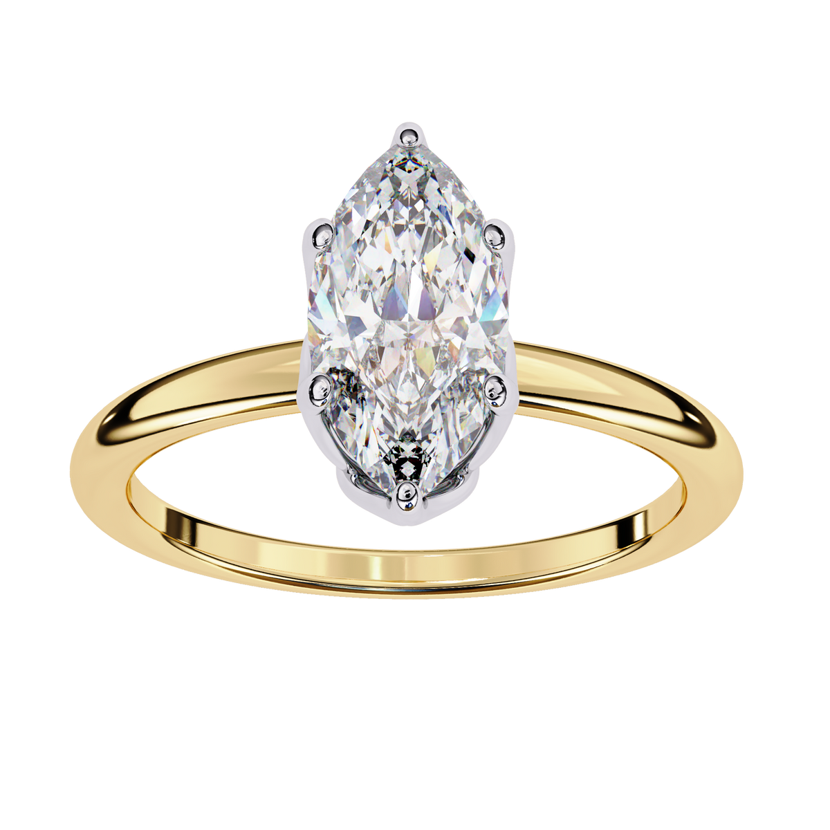 Reverra 14K Gold Marquise & Round Lab Grown Diamond Solitaire Classic Engagement Ring for Women, CTTW-1.15