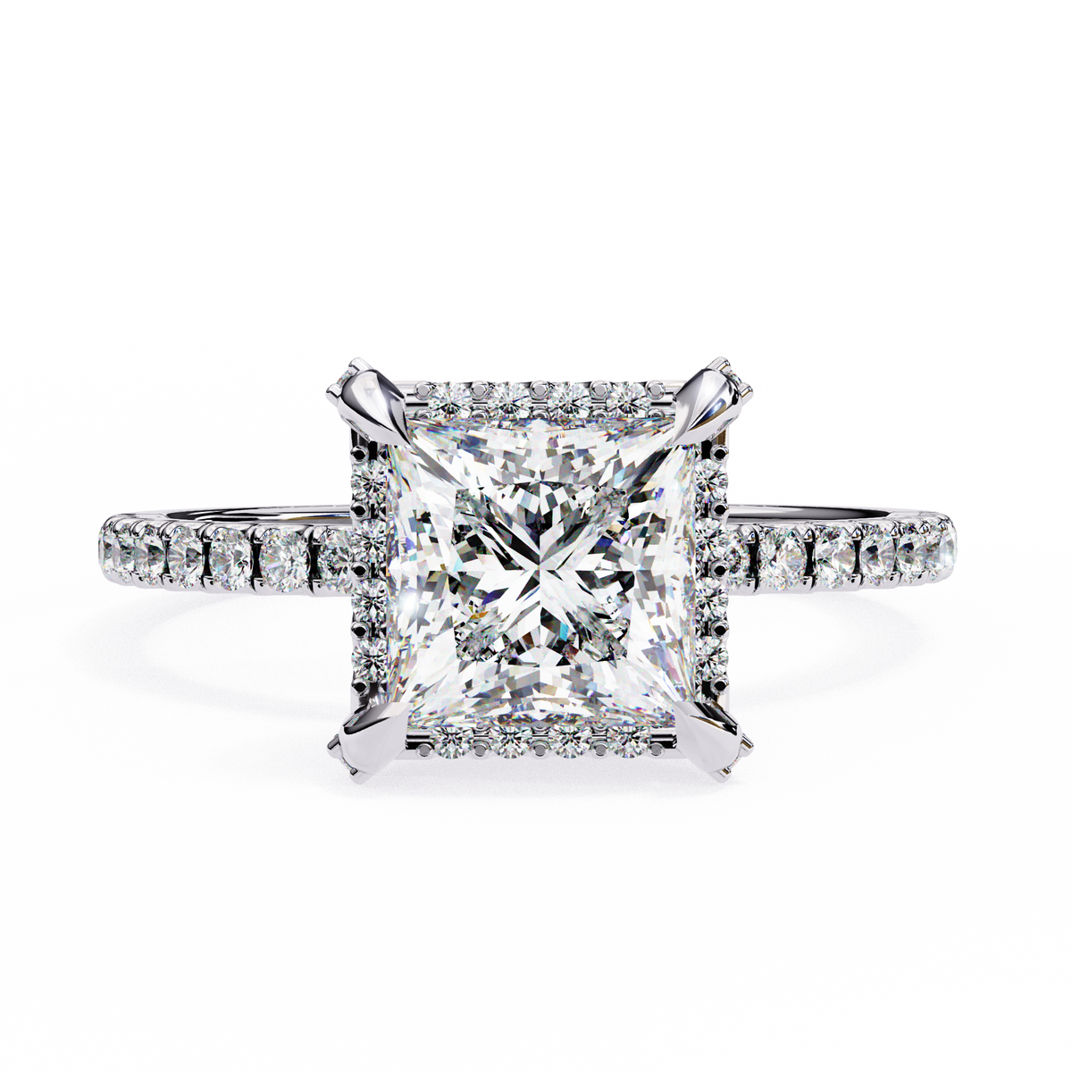 Reverra 14K Princess Halo Pavé Diamond Engagement Ring, CTTW-2.41