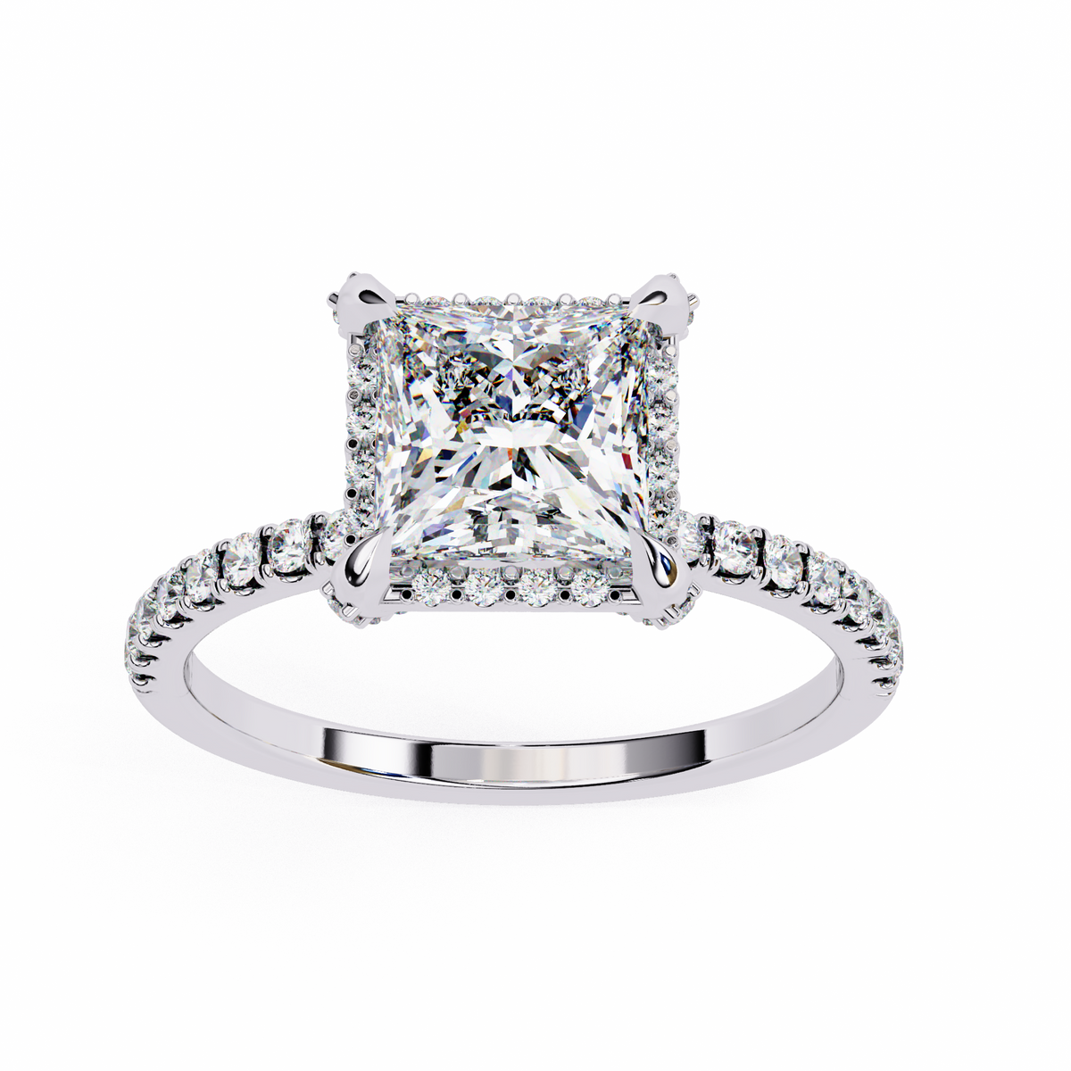 Reverra 14K Princess Halo Pavé Diamond Engagement Ring, CTTW-2.41