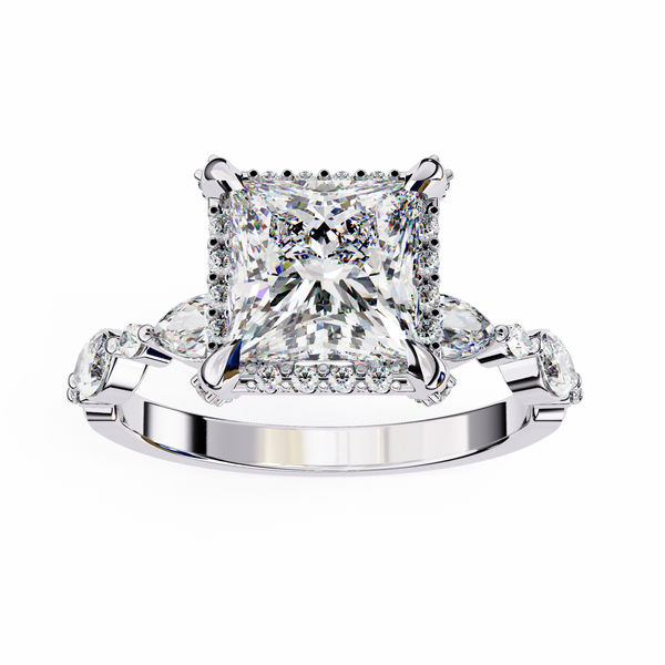 Reverra 14K Gold Princess, Round & Marquise Lab Grown Diamond Engagement Ring for Women, CTTW-3.12