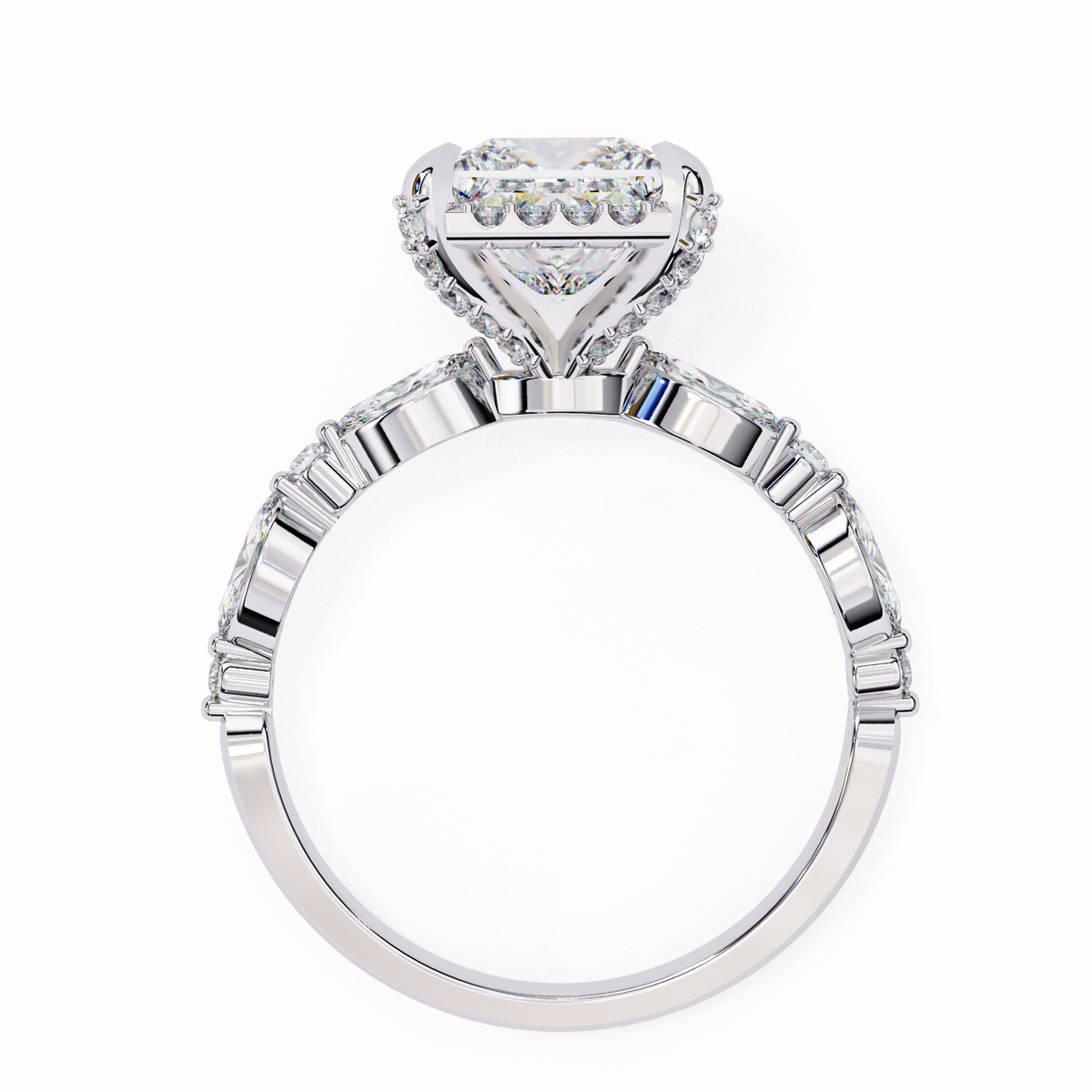 Reverra 14K Princess Three-Stone Halo Diamond Engagement Ring, CTTW-3.12