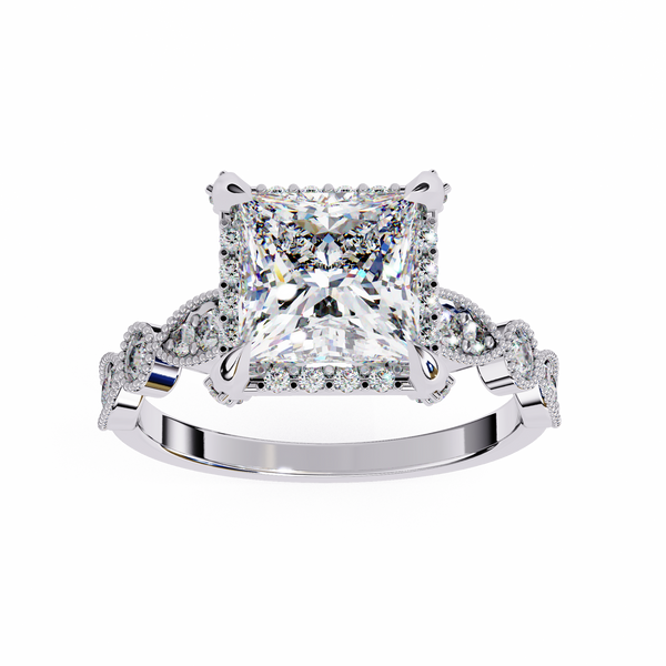 Reverra 14K Gold Princess & Round Lab Grown Diamond Halo Twist Shank Engagement Ring for Women, CTTW-2.47