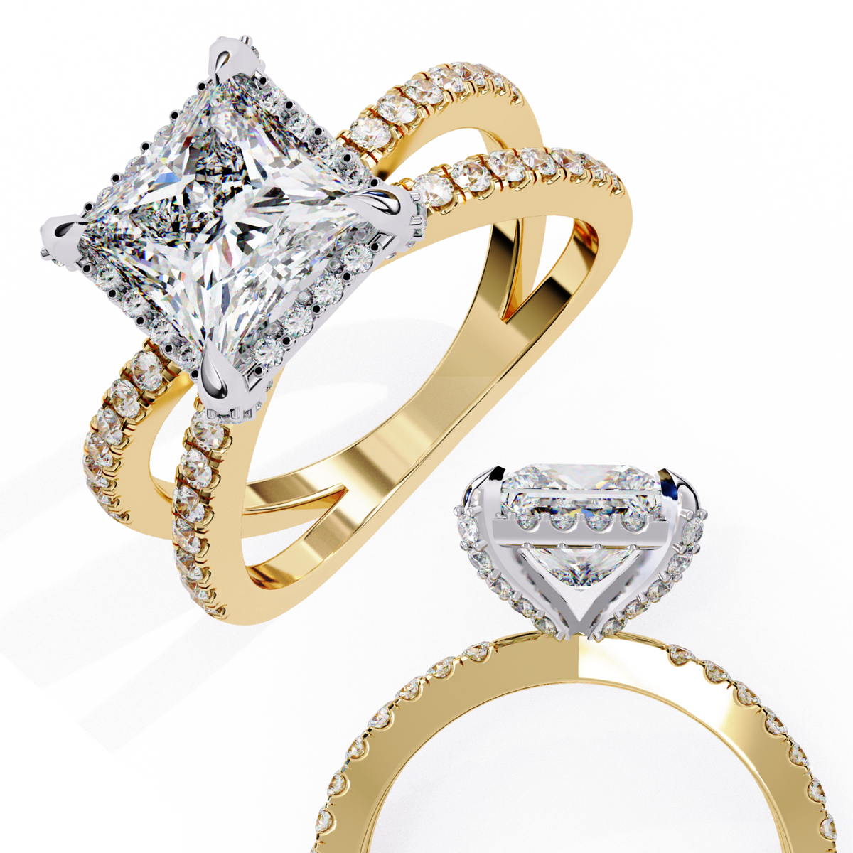 Reverra 14K Princess Halo Split Shank Diamond Engagement Ring, CTTW-2.22