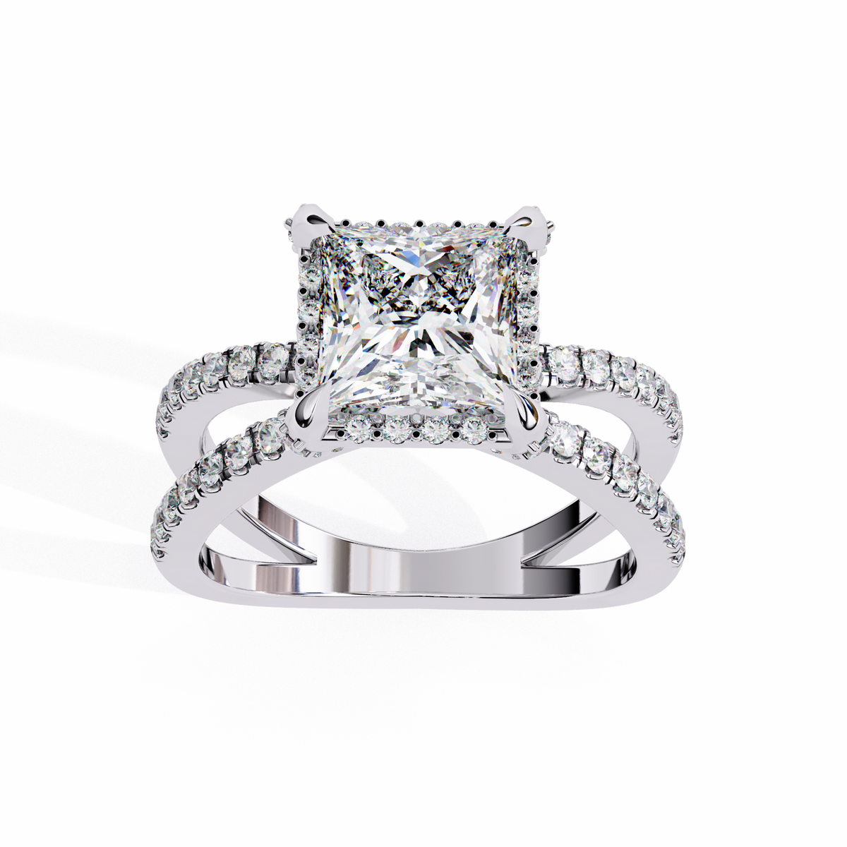Reverra 14K Princess Halo Split Shank Diamond Engagement Ring, CTTW-2.22