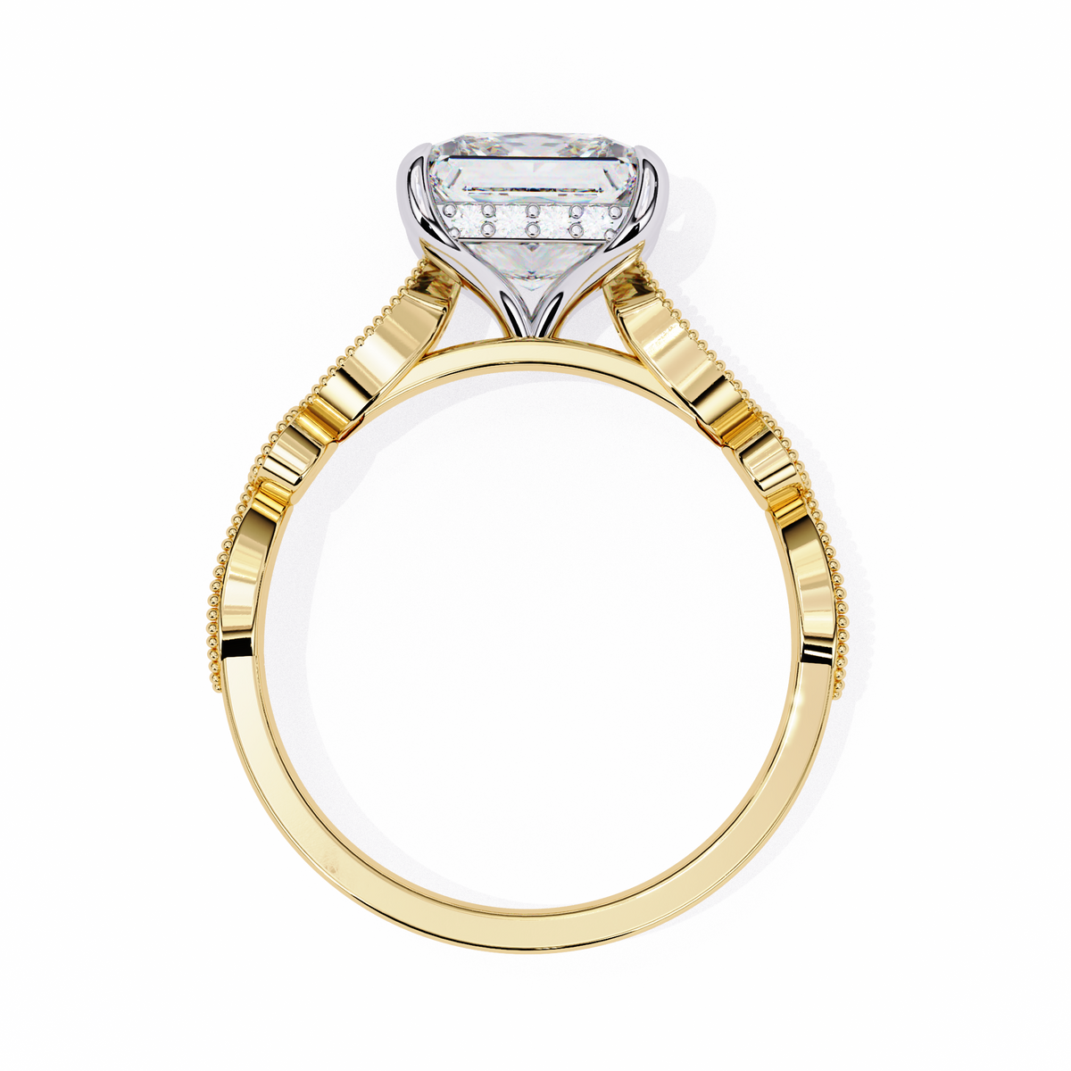 Reverra 14K Princess Vintage Milgrain Diamond Engagement Ring, CTTW-2.6