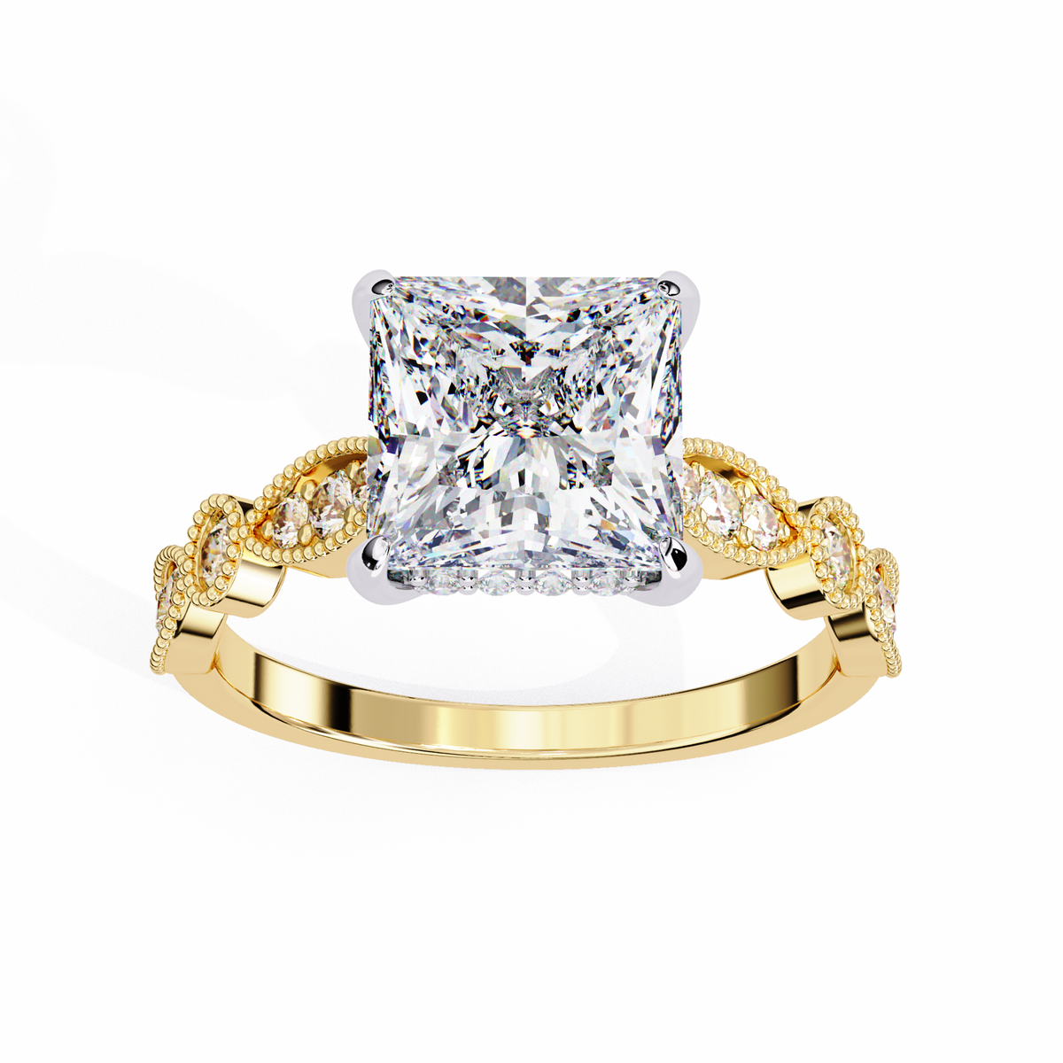 Reverra 14K Princess Vintage Milgrain Diamond Engagement Ring, CTTW-2.6