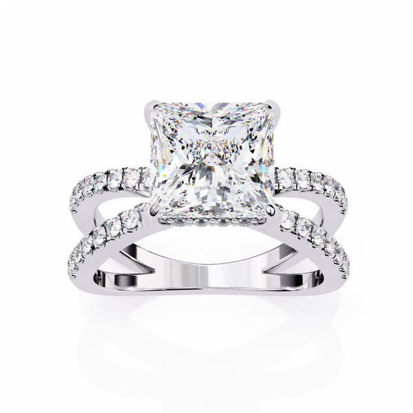 Reverra 14K Gold Round & Princess Lab Grown Diamond Split Shank Engagement Ring for Women, CTTW-2.68