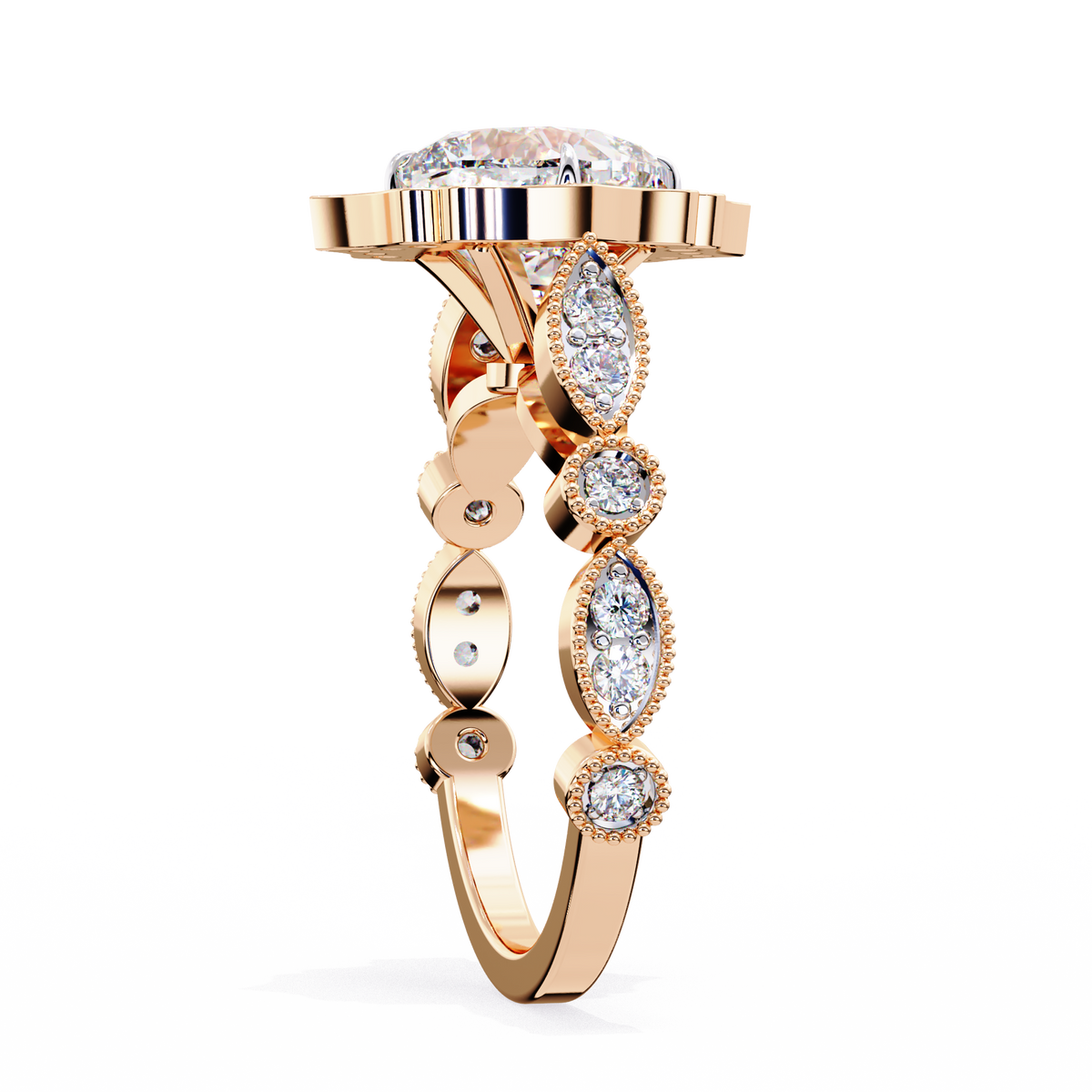 Reverra 14K Gold Cushion & Round Lab Grown Diamond Vintage Engagement Ring for Women, CTTW-2.56