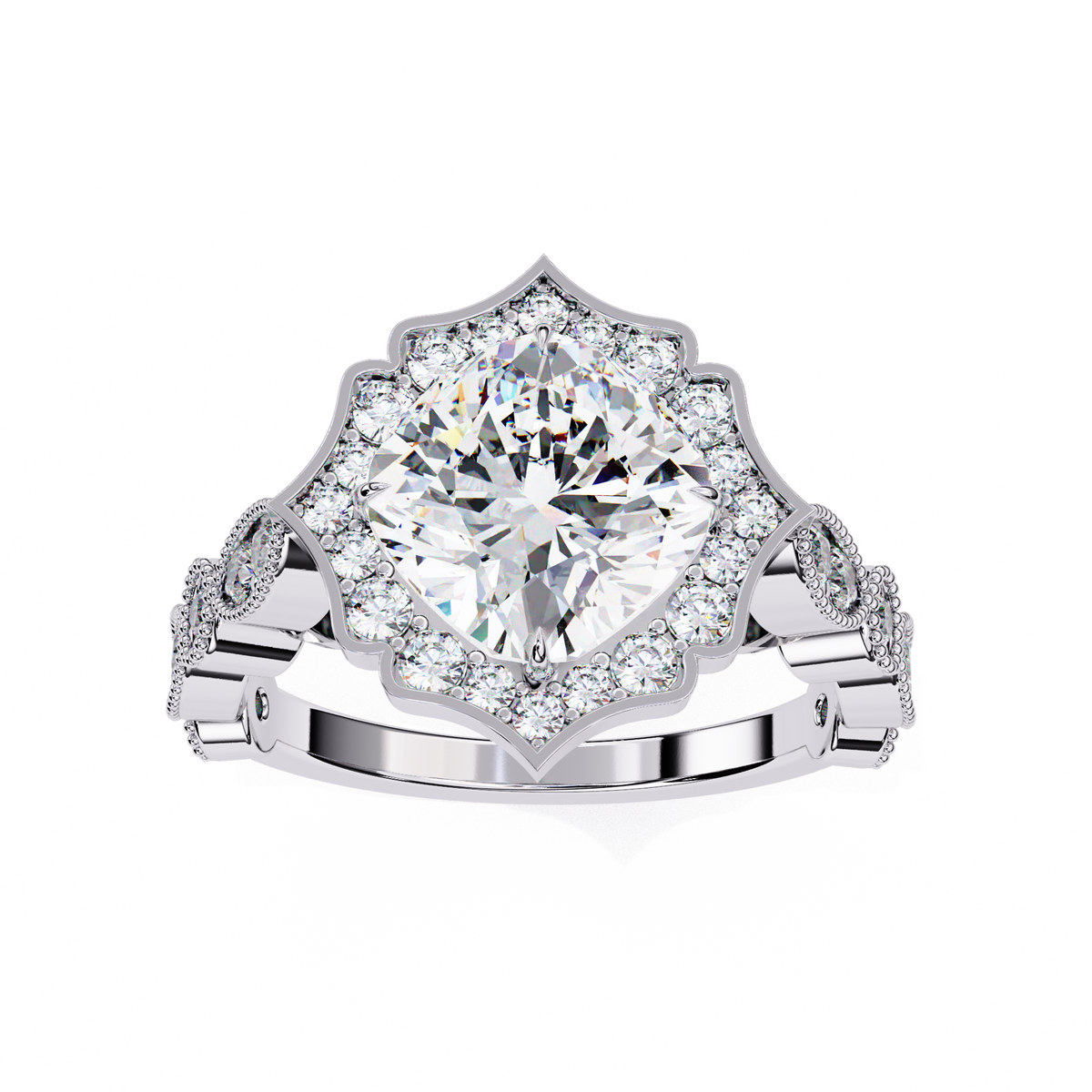 Reverra 14K Vintage Round Halo Diamond Engagement Ring, CTTW-2.56
