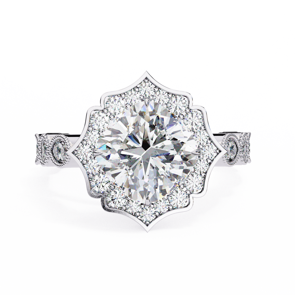 Reverra 14K Gold Cushion & Round Lab Grown Diamond Vintage Engagement Ring for Women, CTTW-2.56