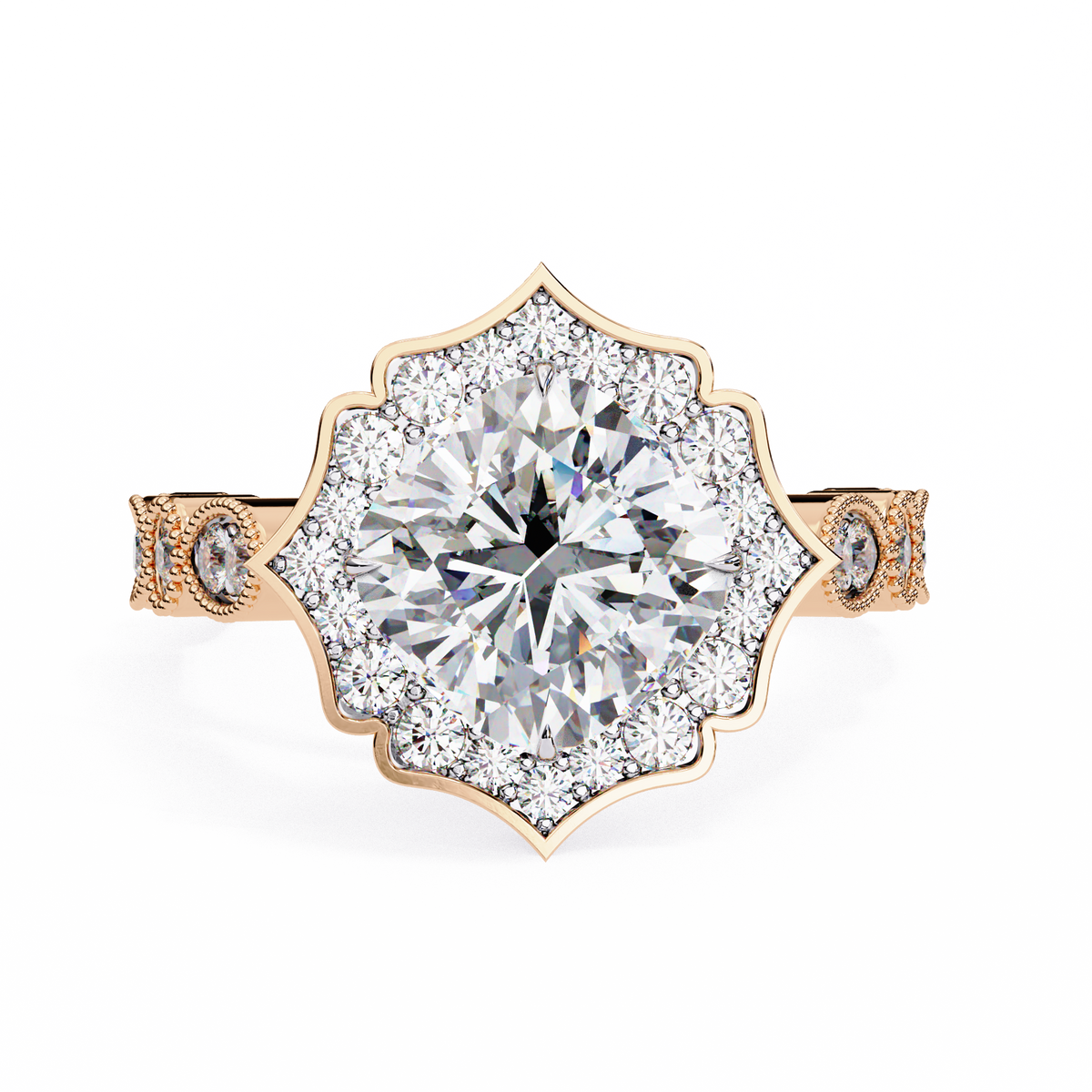 Reverra 14K Gold Cushion & Round Lab Grown Diamond Vintage Engagement Ring for Women, CTTW-2.56