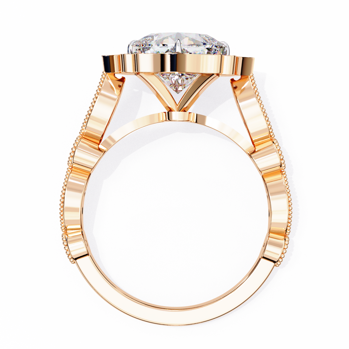 Reverra 14K Gold Cushion & Round Lab Grown Diamond Vintage Engagement Ring for Women, CTTW-2.56