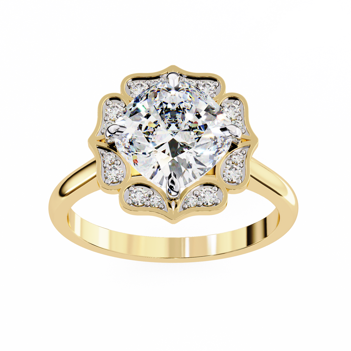 Reverra 14K Gold Cushion & Round Lab Grown Diamond Vintage Floral Engagement Ring for Women, CTTW-3.53