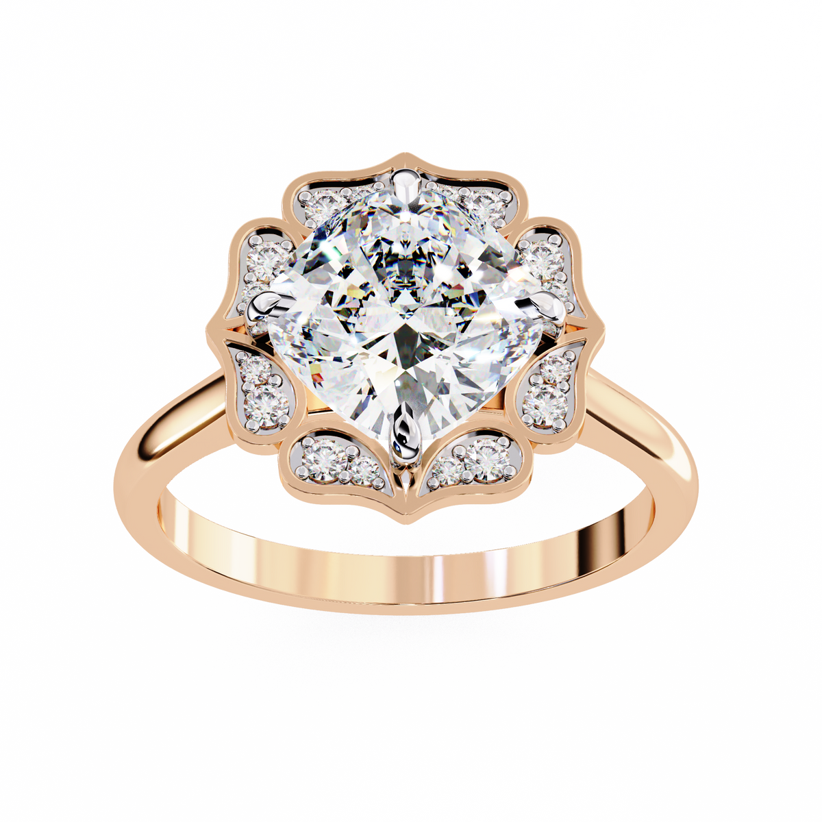 Reverra 14K Gold Cushion & Round Lab Grown Diamond Vintage Floral Engagement Ring for Women, CTTW-3.53