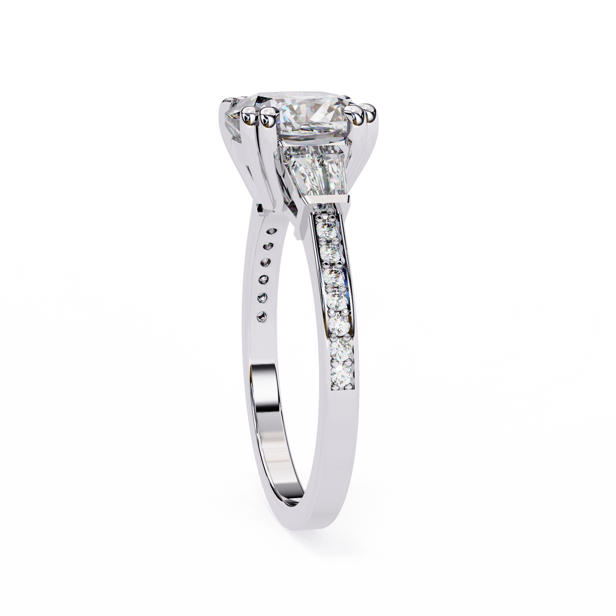Reverra 14K Round Three-Stone Tapered Engagement Ring, CTTW-2.98