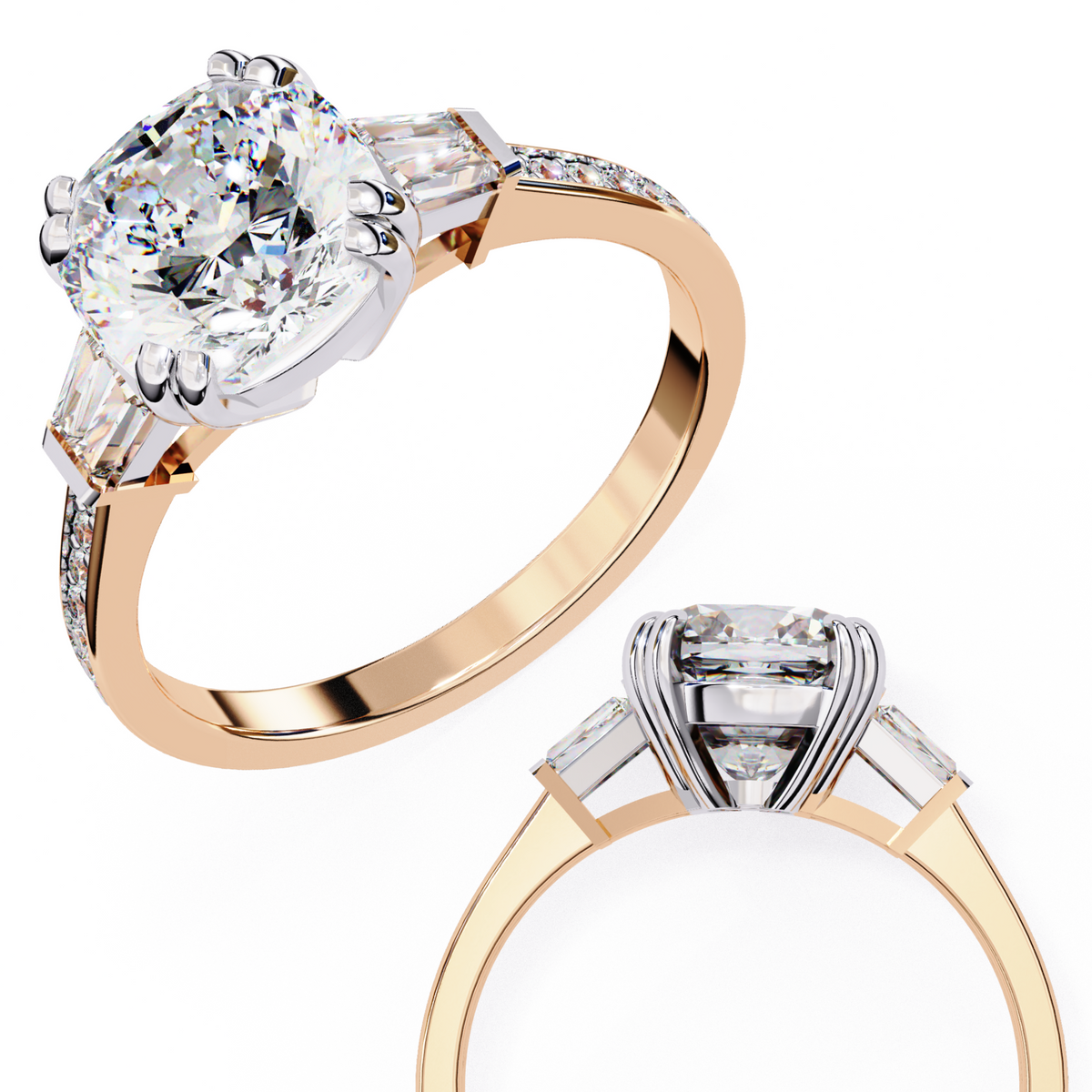 Reverra 14K Round Three-Stone Tapered Engagement Ring, CTTW-2.98