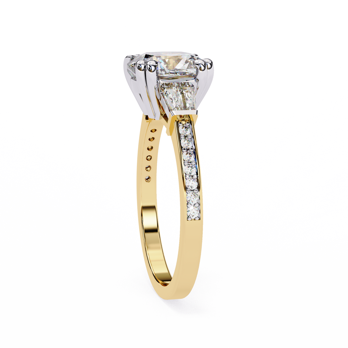 Reverra 14K Round Three-Stone Tapered Engagement Ring, CTTW-2.98