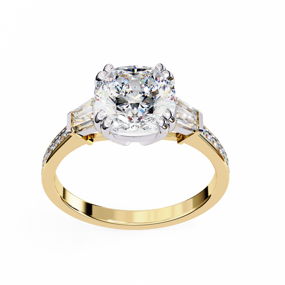 Reverra 14K Gold Cushion & Round Lab Grown Diamond Engagement Ring for Women, CTTW-2.98
