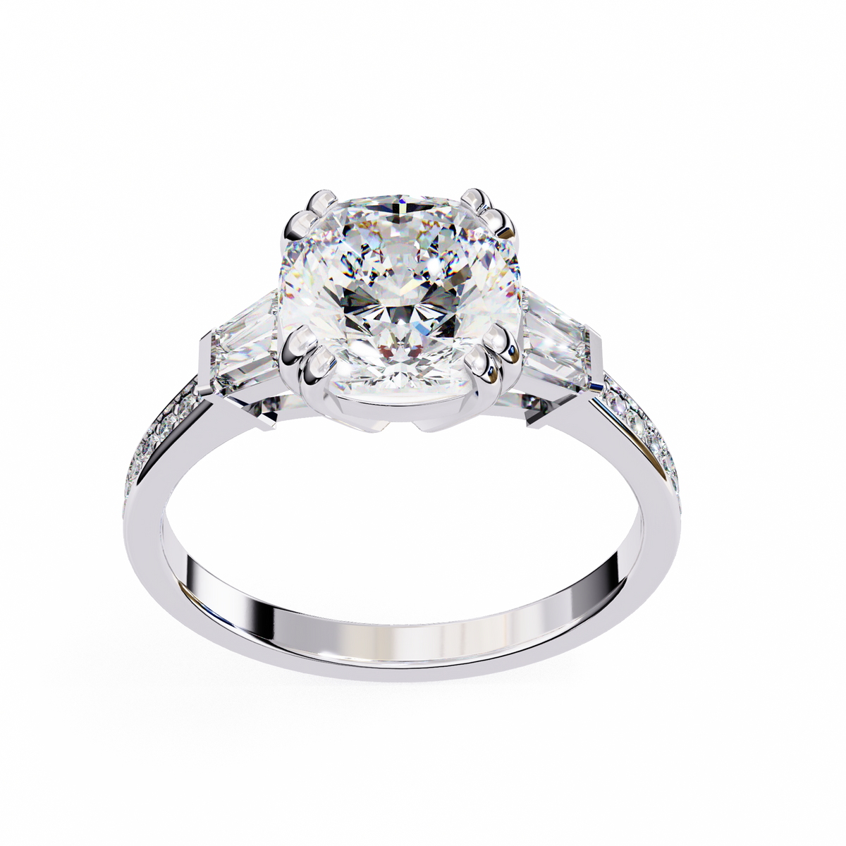 Reverra 14K Round Three-Stone Tapered Engagement Ring, CTTW-2.98