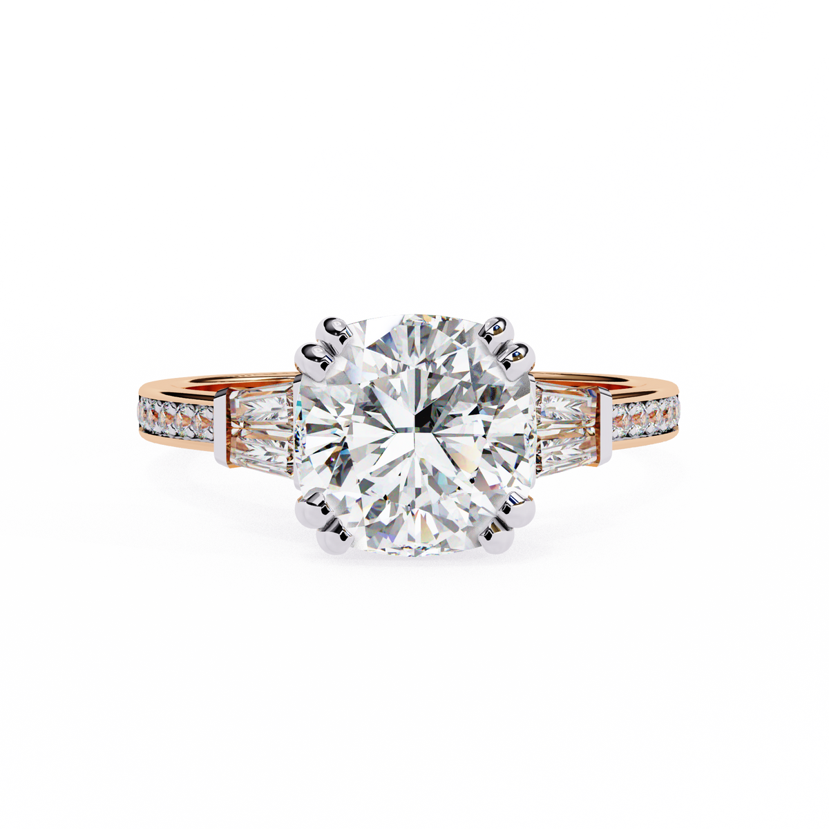 Reverra 14K Round Three-Stone Tapered Engagement Ring, CTTW-2.98