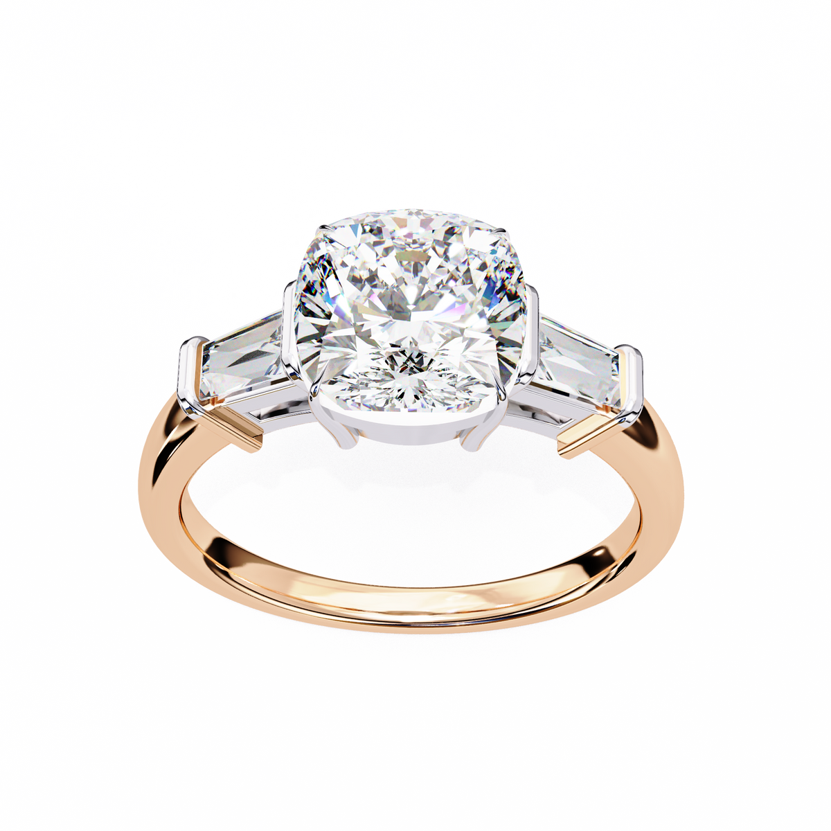 Reverra 14K Gold Cushion & Baguette Lab Grown Diamond Engagement Ring for Women, CTTW-3.84