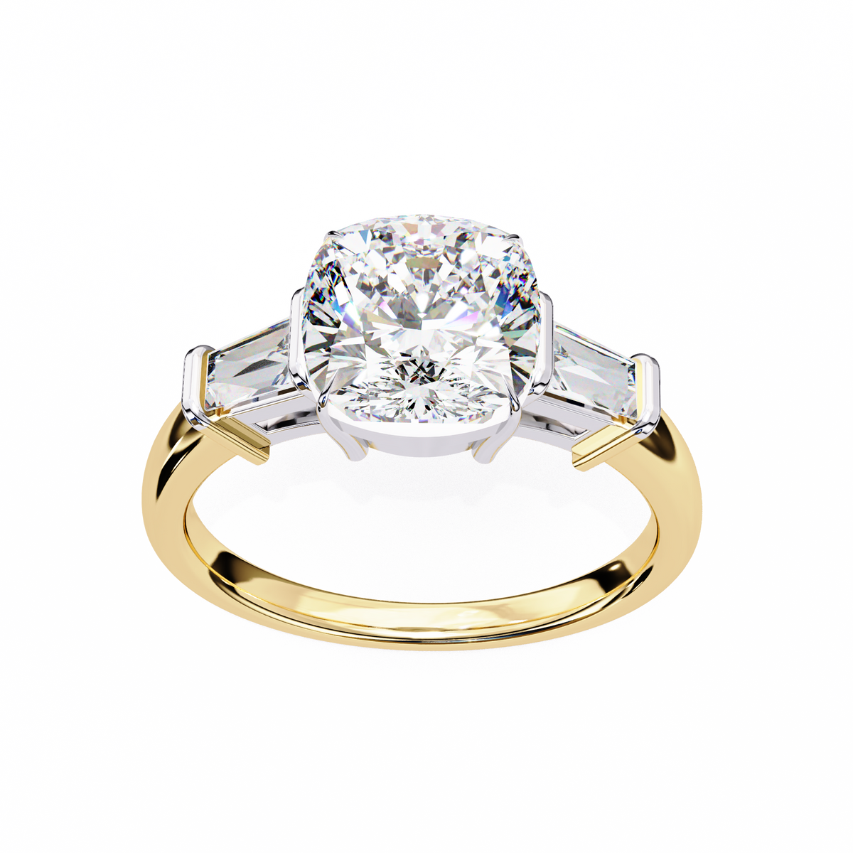 Reverra 14K Gold Cushion & Baguette Lab Grown Diamond Engagement Ring for Women, CTTW-3.84