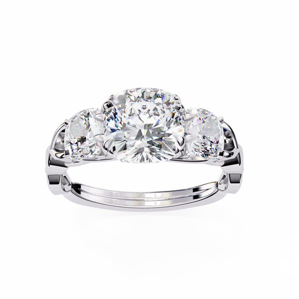 Reverra 14K Gold Cushion Three-Stone Lab Grown Diamond Engagement Ring for Women, CTTW-3.49