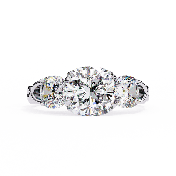 Reverra 14K Gold Cushion Three-Stone Lab Grown Diamond Engagement Ring for Women, CTTW-3.49