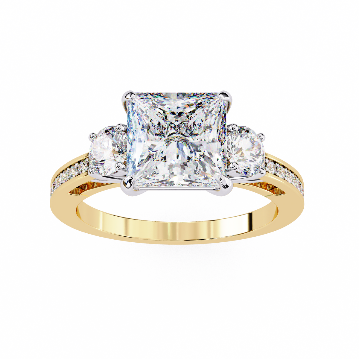 Reverra 14K Gold Princess & Round Lab Grown Diamond Engagement Ring for Women, CTTW-3.3