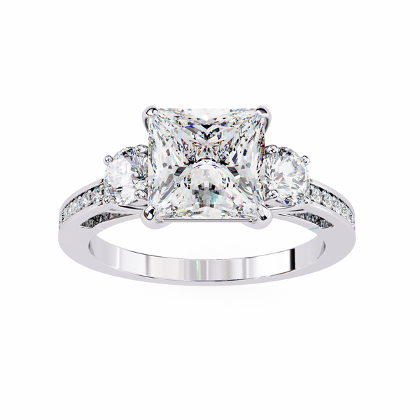Reverra 14K Gold Princess & Round Lab Grown Diamond Engagement Ring for Women, CTTW-3.3