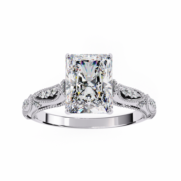 Reverra 14K Gold Radiant & Round Lab Grown Diamond Vintage Engagement Ring for Women, CTTW-3.12