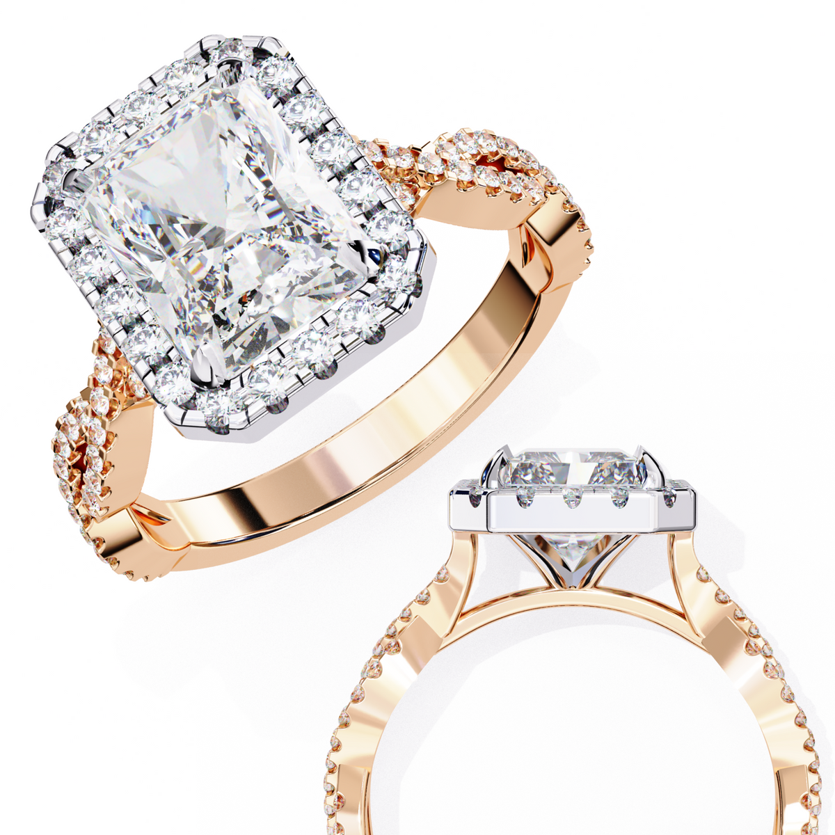 Reverra 14K Twisted Halo Diamond Engagement Ring, CTTW-3.45