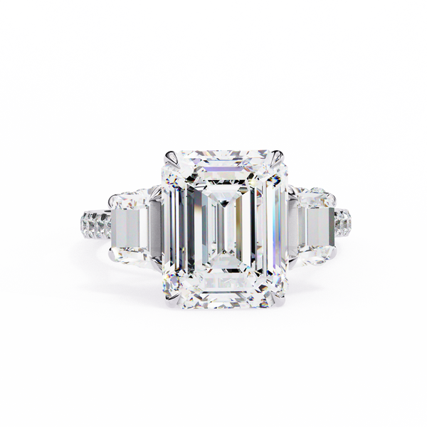 Reverra 14K Gold Emerald & Round Lab Grown Diamond Side Baguette Shape Engagement Ring for Women, CTTW-5.21