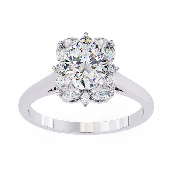 Reverra 14K Gold Marquise, Round & Oval Lab Grown Diamond Oval Cluster Engagement Ring for Women, CTTW-1.29