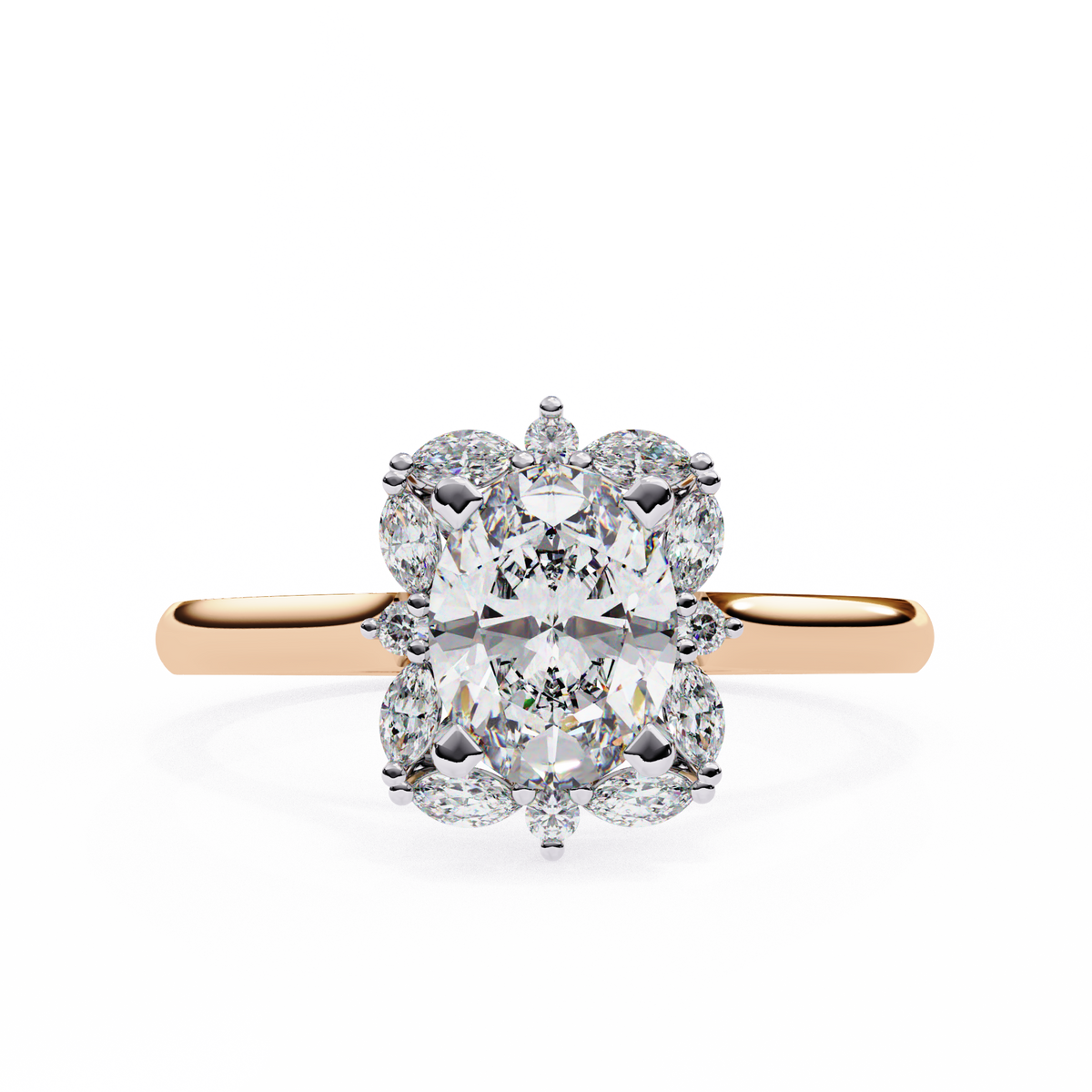 Reverra 14K Oval Cluster Marquise Diamond Engagement Ring, CTTW-1.29