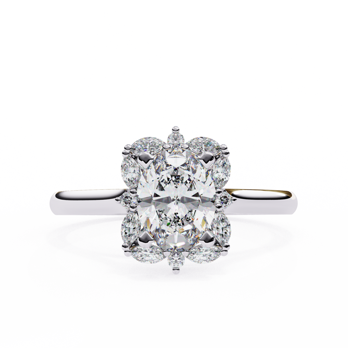 Reverra 14K Oval Cluster Marquise Diamond Engagement Ring, CTTW-1.29