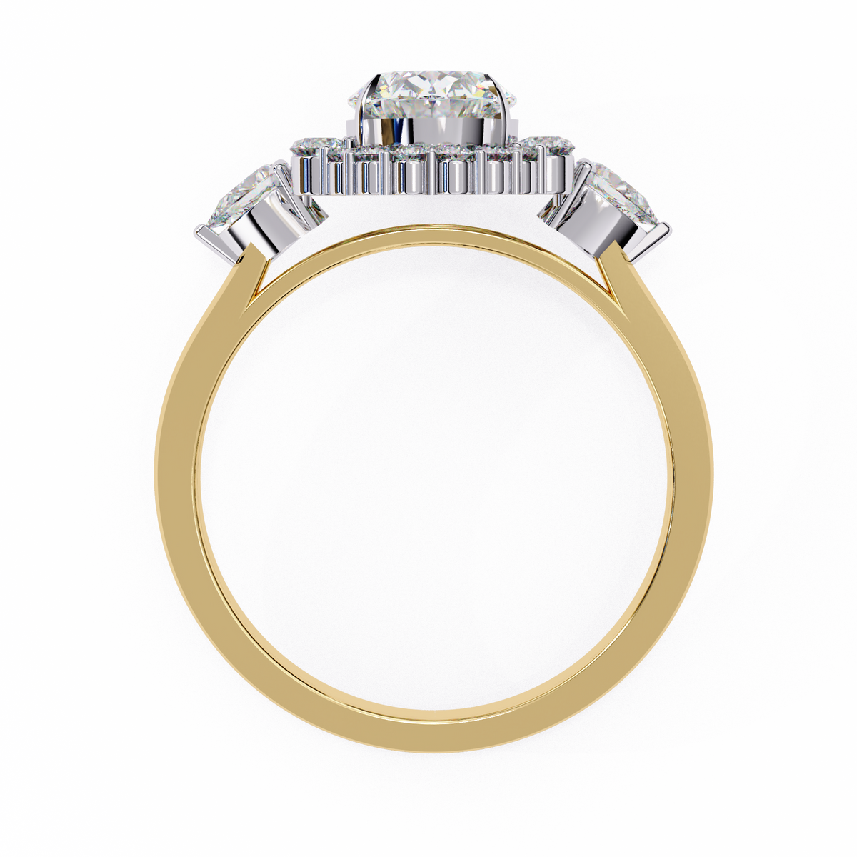 Reverra 14K Round Halo Diamond Engagement Ring with Pear Sides, CTTW-1.54