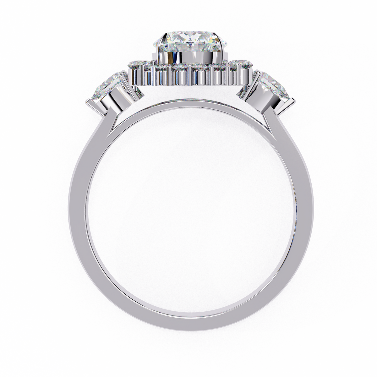 Reverra 14K Round Halo Diamond Engagement Ring with Pear Sides, CTTW-1.54