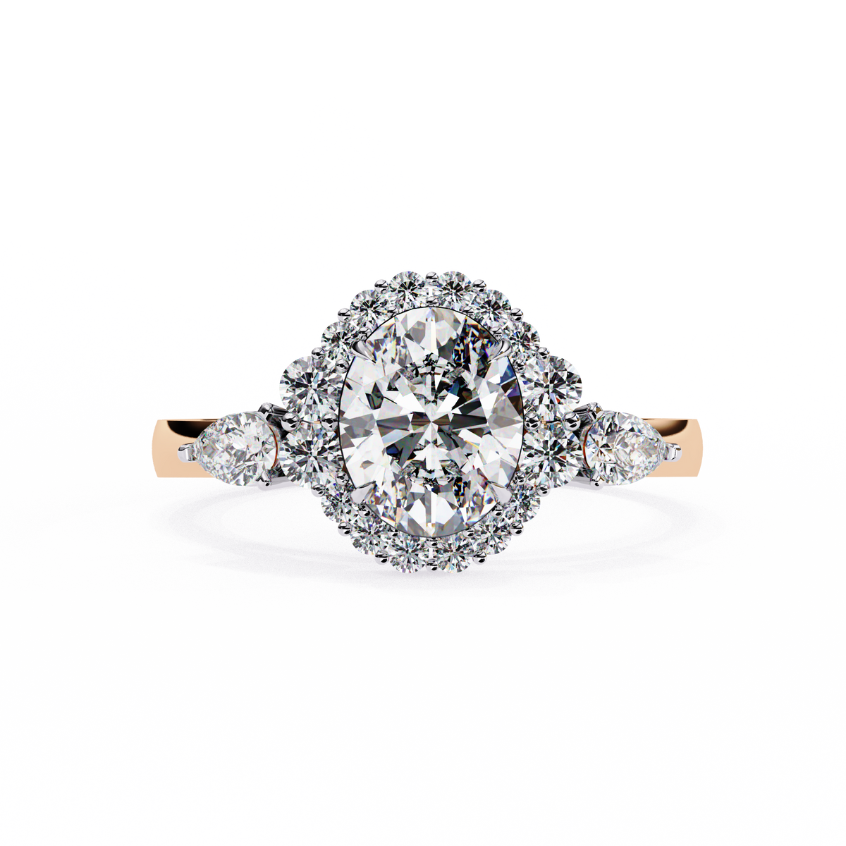 Reverra 14K Round Halo Diamond Engagement Ring with Pear Sides, CTTW-1.54