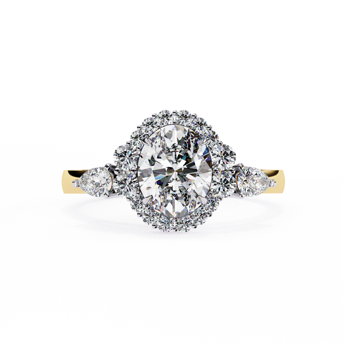 Reverra 14K Round Halo Diamond Engagement Ring with Pear Sides, CTTW-1.54