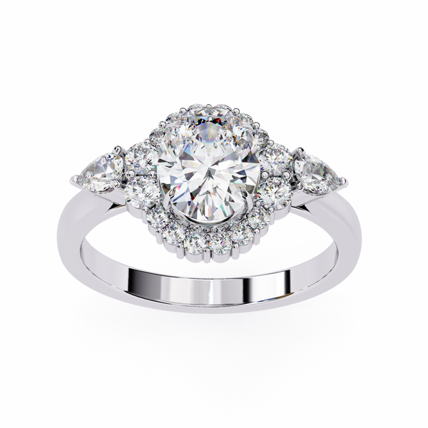 Reverra 14K Gold Round Round, Oval & Pear Lab Grown Diamond Halo Engagement Ring for Women, CTTW-1.54