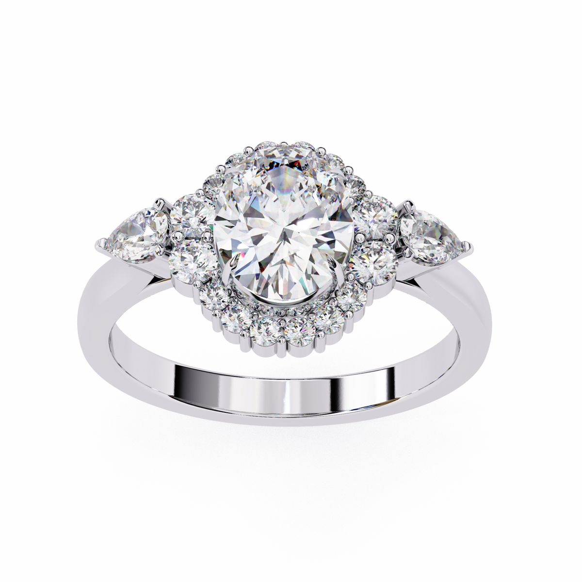 Reverra 14K Round Halo Diamond Engagement Ring with Pear Sides, CTTW-1.54