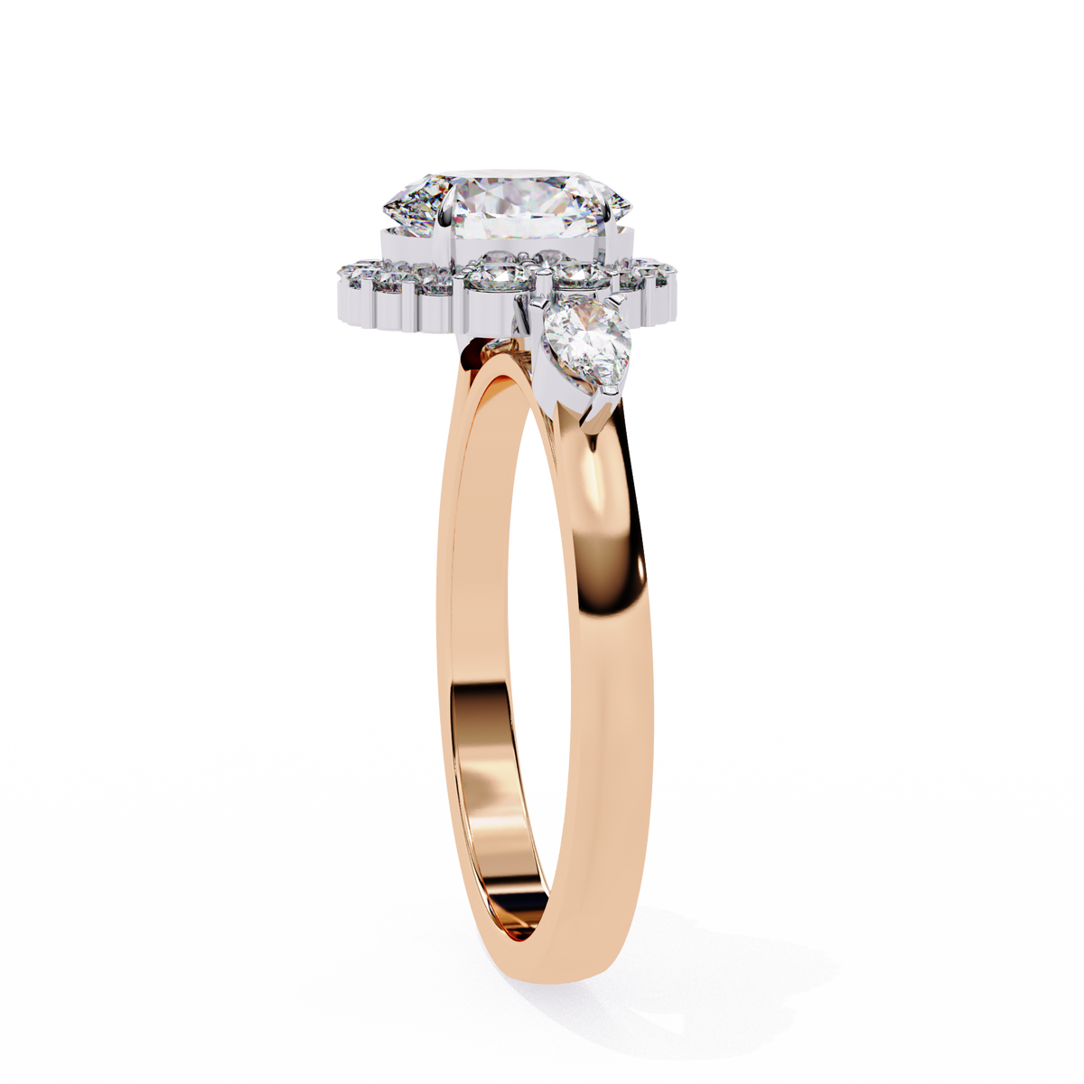 Reverra 14K Round Halo Diamond Engagement Ring with Pear Sides, CTTW-1.54